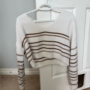 White and Brown Striped Women's Sweater